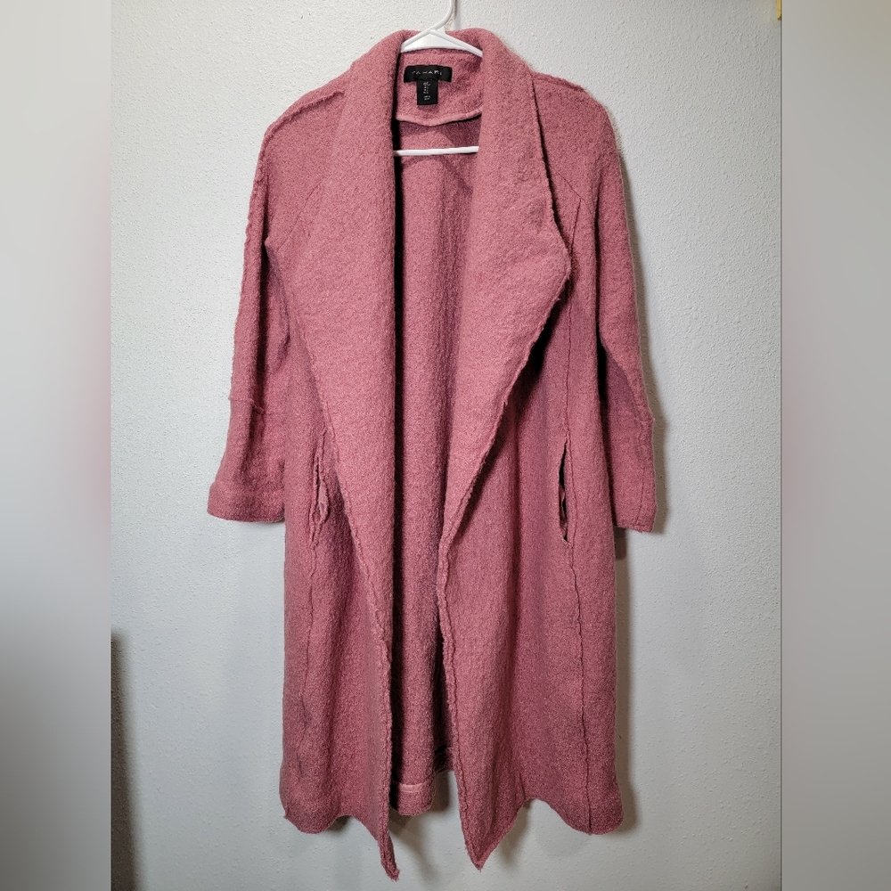 TAHARI Pink Wool Blend Open Duster Front Tweed Trench Jacket Coat Sz Small